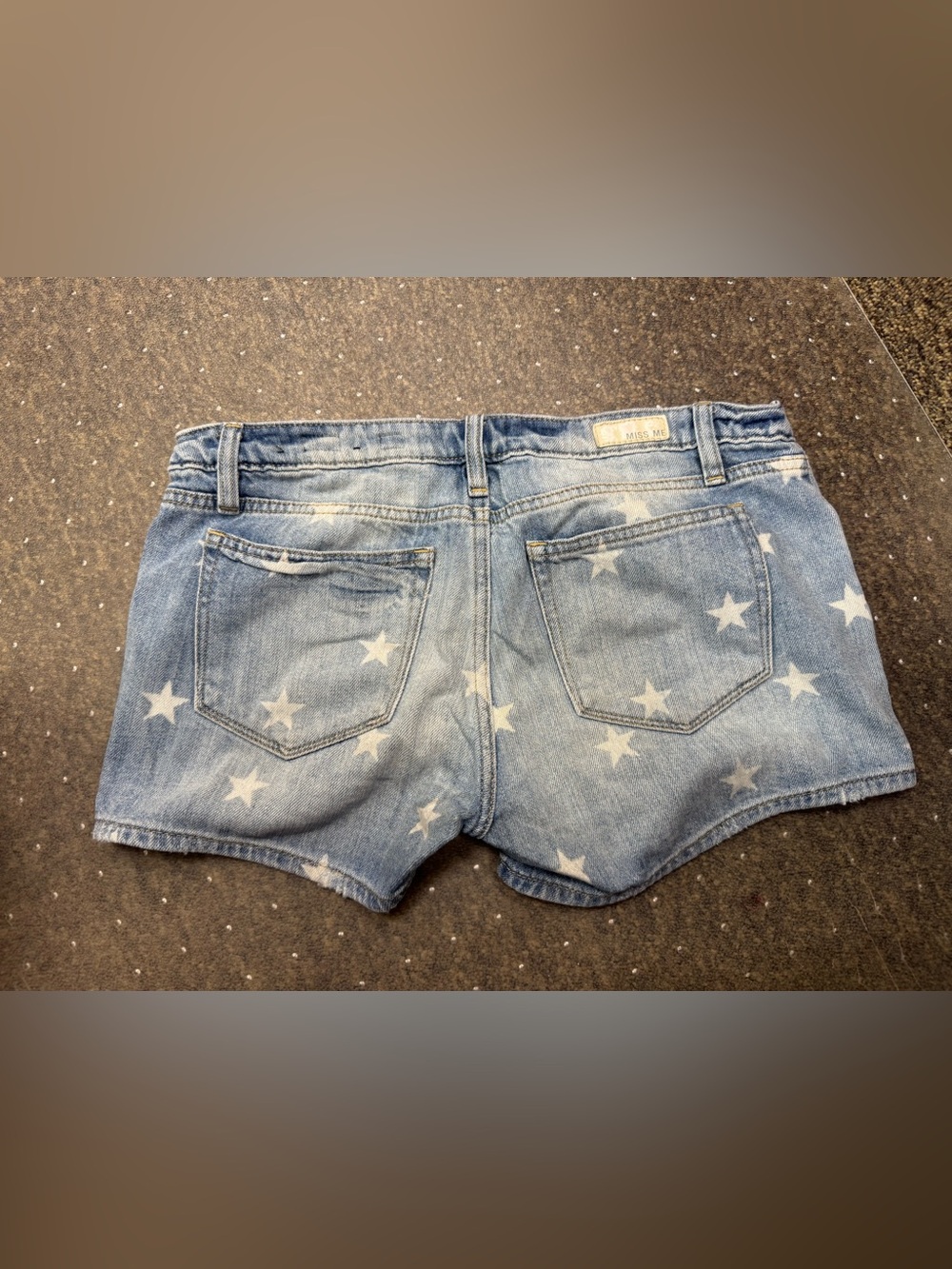 Miss Me Light Blue Star Print Denim Shorts